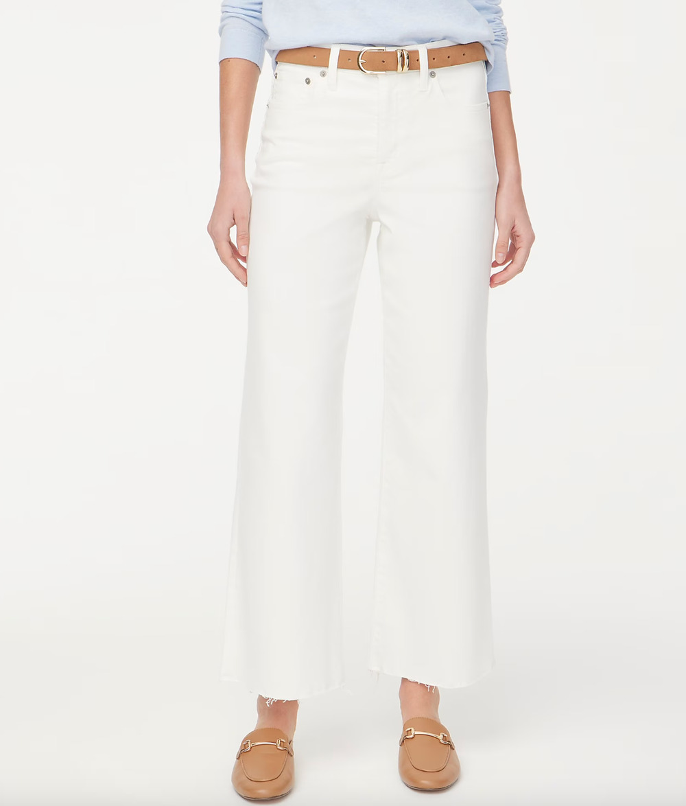 J.Crew Wide Leg Cropped Jean All Day Stretch White Stretch Denim US 34 NWT